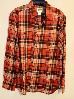 Men's Orton Brothers Orange/Brown Plaid Cotton Flannel Shirt Sz Med
